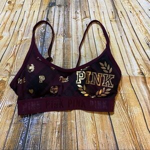 Victorias Secret PINK Maroon Gold Lightly Padded Plaid Sports Bra
